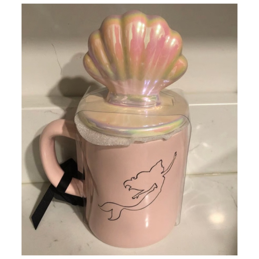 NEW Rae Dunn Disney Princess Pink Little Mermaid Mug & Iridescent Shell Topper - Picture 5 of 5
